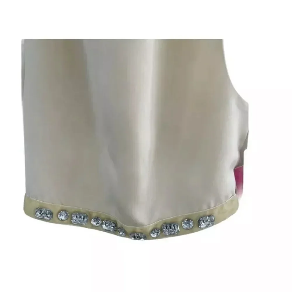 Bloome Girls A-Line Dress Beige Champagne Sleeveless Crew Zip Rhinestone 8 New